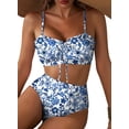 thumbnail image 1 of Eytino Women's Swimsuit Floral Print High Waisted Bikini Sets for Women Lace Up Front 2 Piece Swimsuit Ruched Ruffle Trim Bathing Suit XS, 1 of 9