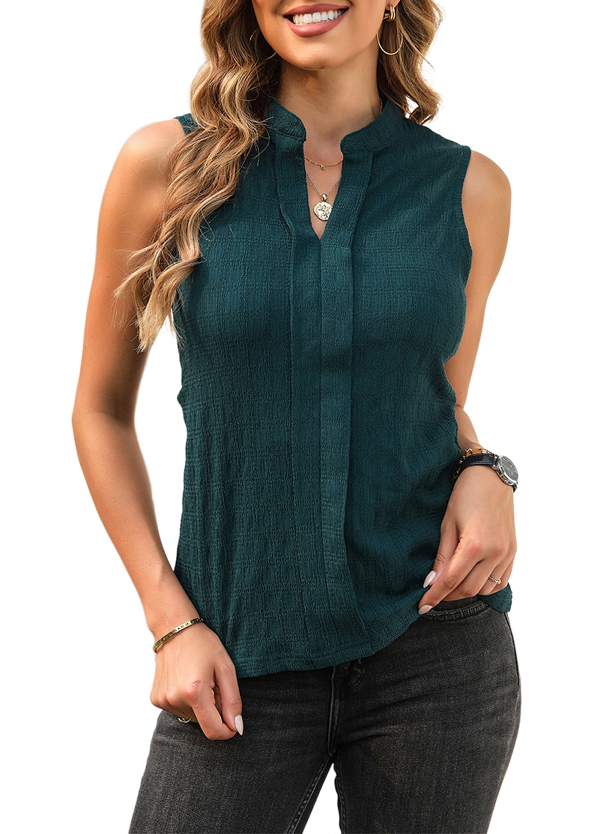 ETCYY Women's Floral Print Tank Top - Loose Fit V-Neck Summer Sleeveless Tee, Small - View #5