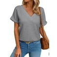 thumbnail image 1 of Eytino Women’s Tops Cap Short Sleeve Textured Tops Summer Dressy Casual Loose V Neck Solid Basic Workout Tee Shirts Blouses Gray S-2XL, 1 of 11