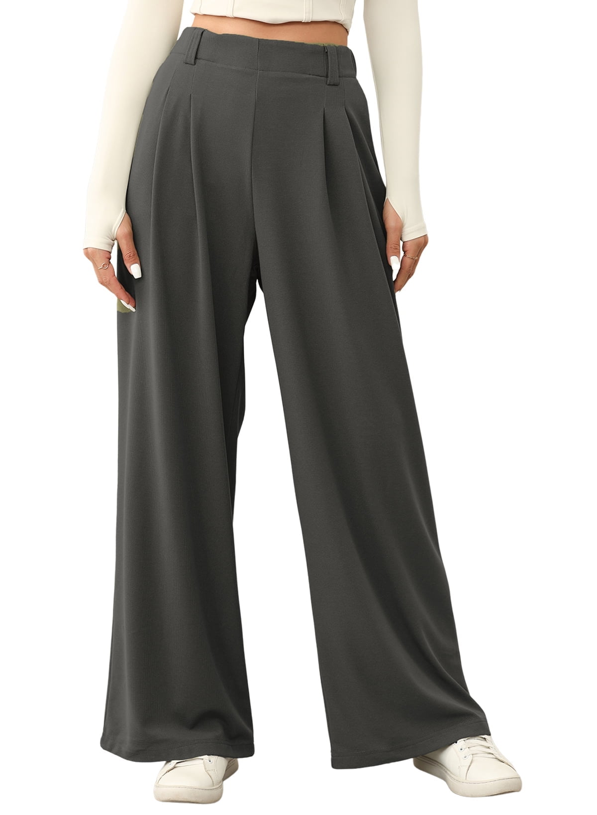 【KOOLOSET】Origin Wide Work Pants Eytino Women's Wide Leg Pants Elastic High Waisted Waffle