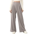 thumbnail image 1 of Eytino Women's Wide Leg Pants High Waisted Waffle Knit Casual Slacks Work Pants Business Palazzo Trousers with Pockets Grey L, 1 of 10
