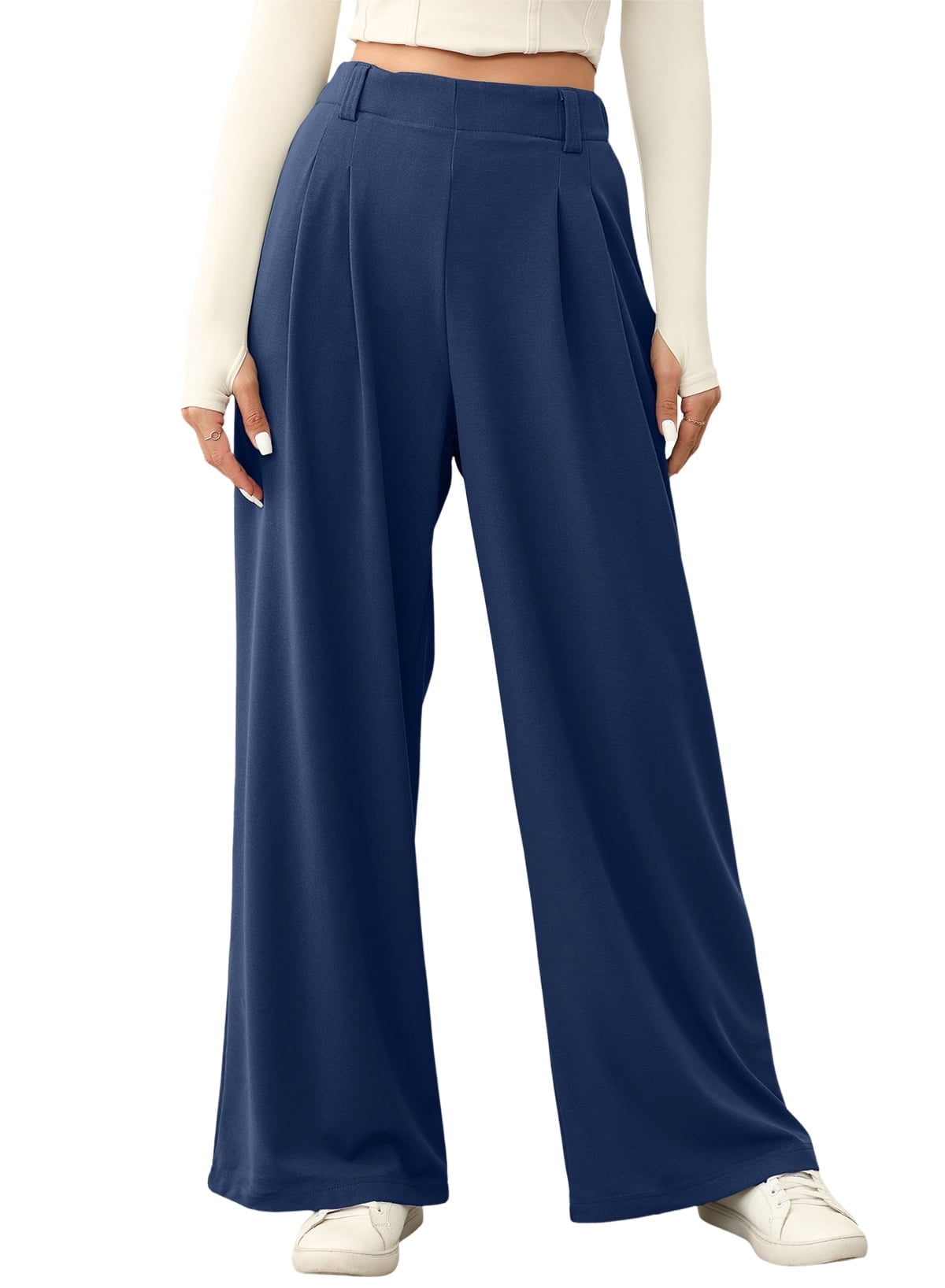 Eytino Women's Wide Leg Pants High Waisted Waffle Knit Casual