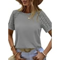thumbnail image 1 of Eytino Womens Basic Tops Waffle Knit Tops Casual Crew Neck Tee Shirts Hollow Out Raglan Short Sleeve Summer T-Shirts Basic Tees S-2XL Gray, 1 of 7
