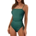 thumbnail image 1 of Eytino Womens Bathing Suits One Piece Tummy Control Swimsuit Drawstring Bathing Suit Ribbed Swim Suit Tie Side Swimming Suits Ruched Square Neck Womens Swimwear Green L, 1 of 11