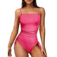 thumbnail image 1 of Eytino Womens Bathing Suits Ribbed One Piece Swimsuit Cheeky Tie Side Swimwear Swimming Suits Ruched Drawstring Swim Suit Pink M, 1 of 10