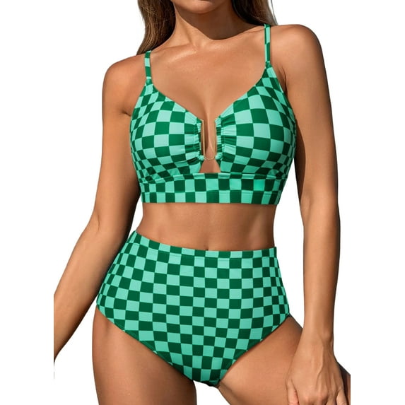 Eytino Womens Bikini 2 Piece U Wire Cutout Bikini Sets Floral Print High Waisted Summer Beach Swim Bathing Suit