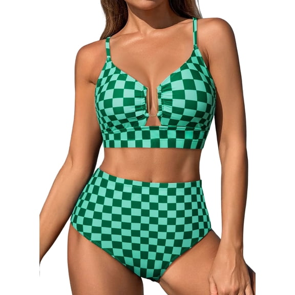 Eytino Womens Bikini 2 Piece U Wire Cutout Bikini Sets Floral Print High Waisted Summer Beach Swim Bathing Suit