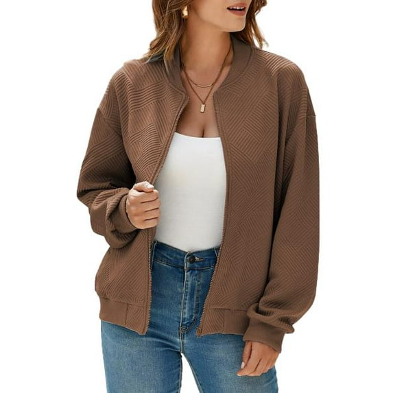 Eytino Womens Bomber Jacket Coat Casual Stand Collar Zip Up Lightweight Jackets with Pockets