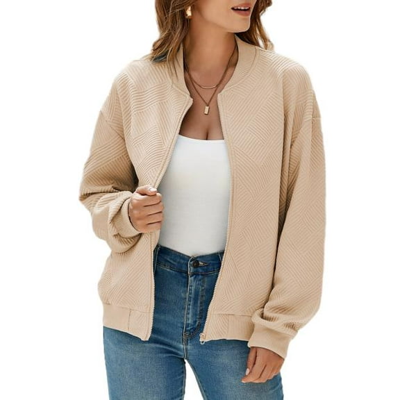 Eytino Womens Bomber Jacket Coat Casual Stand Collar Zip Up Lightweight Jackets with Pockets
