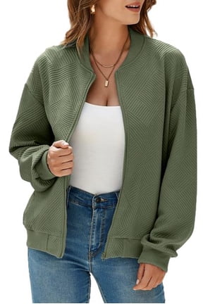 Womens Bomber Jacket Womens Jackets Coat Casual Long Sleeve Stand Collar Zip Up Lightweight Fall Jackets with Pockets Green