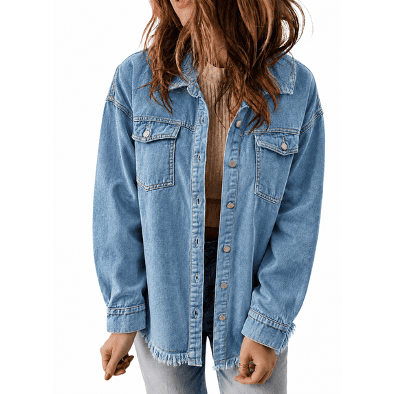Eytino Womens Button Down Denim Jackets Long Sleeve Oversize Boyfriend Jeans Jackets Sky Blue M Female