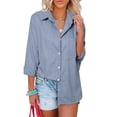 thumbnail image 1 of Eytino Womens Button Down V Neck Shirts Striped Long Sleeve Blouse Roll up Sleeve Button Down Blouses Top with Pockets, 1 of 8