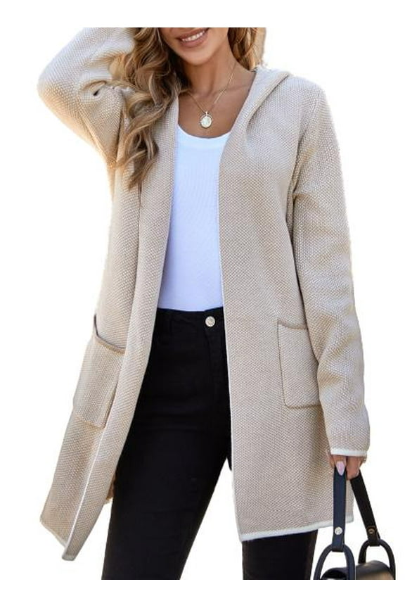 Womens Cardigans Hooded Cardigan Sweaters Oversized Open Front Chunky Knit Sweater Coat Long Sleeve Cardigan Apricot XL