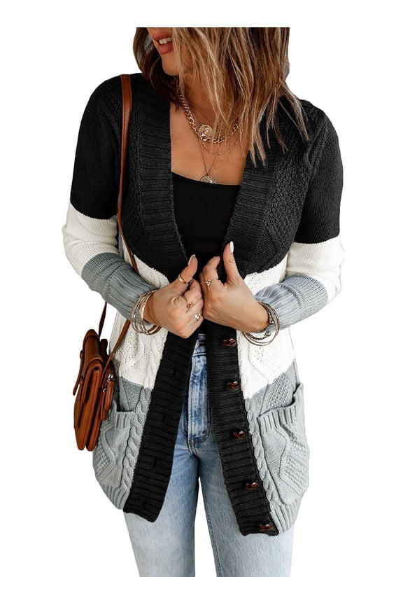 Womens Cardigans Sweaters for Women Knit Open Front Cardigan Long Sleeve Oversized Button Coat Outwear with Pockets