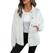 EYTINO Denim Jacket Jean Jackets for Women Oversized Casual Long Sleeve Drop Shoulder Button Front Jean Jacket Coat with Pockets