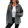 thumbnail image 1 of Eytino Womens Denim Jacket Oversized Jean Jacket Casual Long Sleeve Drop Shoulder Button Front Jean Jacket Coat with Pockets, 1 of 9
