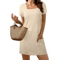 thumbnail image 1 of Eytino Womens Dresses Solid Color Casual Summer Holiday Dresses Square Neck Short Sleeve Mini T Shirt Dresses with Pockets M Beige, 1 of 8