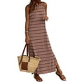 thumbnail image 1 of Eytino Dress for Women Sleeveless Holiday Dresses Round Neck Striped Maxi Sundresses Summer Loose Racerback Side Slit Long Dress Maxi Dress Pink S-2XL, 1 of 8