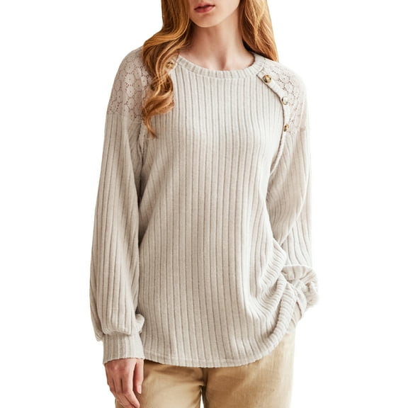 Eytino Women's Sweater Casual Crew Neck Long Sleeve Shirt Lightweight Knit Pullover Sweater Fall Tops for Women 2025 Apricot XL