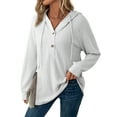 thumbnail image 1 of Eytino Womens Hoodies Hooded Women’s Sweatshirt Casual Long Sleeve V Neck Lightweight Knit Loose Drawstring Workout Fall Tops White S-2XL, 1 of 9