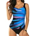 thumbnail image 1 of Eytino Womens One Piece Swimsuits Color Block Print Swimsuits Criss-Cross Back V Neck Bathing Suits Athletic Padded Athletic Training Swimwear Blue M Female, 1 of 6