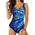 thumbnail image 1 of Eytino Womens One Piece Swimsuits Color Block Print Swimsuits Criss-Cross Back V Neck Bathing Suits Athletic Padded Athletic Training Swimwear Blue S Female, 1 of 7