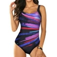 thumbnail image 1 of Eytino Womens One Piece Swimsuits Color Block Print Swimsuits Criss-Cross Back V Neck Bathing Suits Athletic Padded Athletic Training Swimwear Purple L Female, 1 of 7