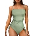 thumbnail image 1 of Eytino Womens One Piece Swimsuits Square Neck One Piece Swimsuit Padded Push Up Tummy Control Bathing Suit Ribbed Swim Suit Tie Side Swimming Suits Ruched Drawstring Womens Swimwear Green 2XL, 1 of 10