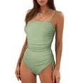 thumbnail image 1 of Eytino Womens One Piece Swimsuits Square Neck One Piece Swimsuit Padded Push Up Tummy Control Bathing Suit Ribbed Swim Suit Tie Side Swimming Suits Ruched Drawstring Womens Swimwear Green 2XL, 1 of 10