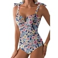 thumbnail image 1 of Eytino Womens One Piece Swimsuits Tummy Control V Neck Ruched Bathing Suit Adjustable Tie Shoulder Full Coverage Swimwear, 1 of 11