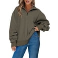 thumbnail image 1 of Eytino Womens Oversized Sweatshirt Half Zip Pullover Long Sleeve Quarter Zip Tops Solid Drop Shoulder Fleece Sweatshirt S Brown, 1 of 3