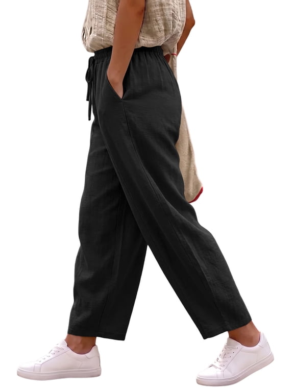 Womens Pants Casual Lightweight Drawstring Pants Elastic Waist Pants with Pockets Black XL