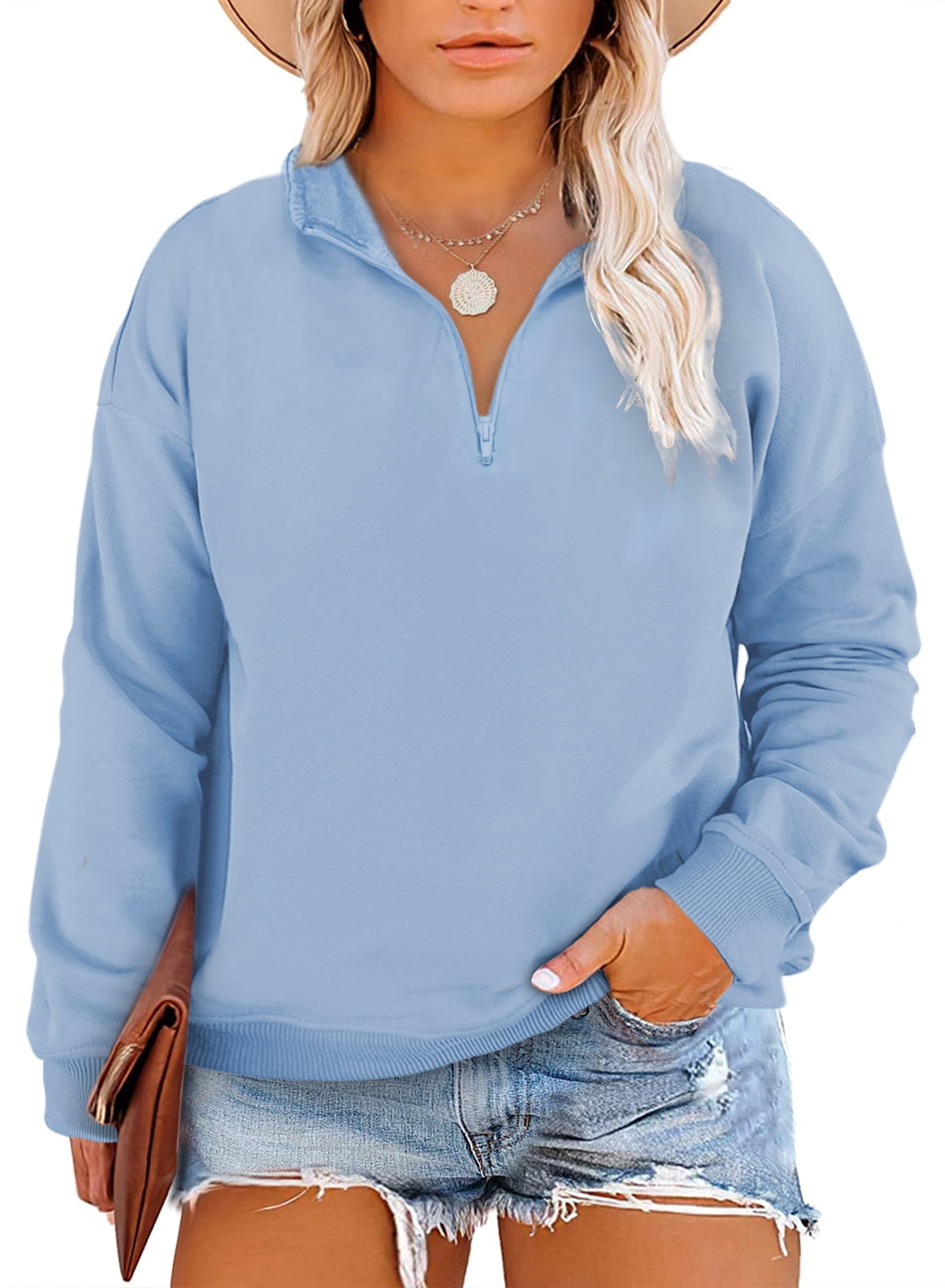 Eytino Womens Plus Size Quarter Zip Sweatshirts Casual Long Sleeve