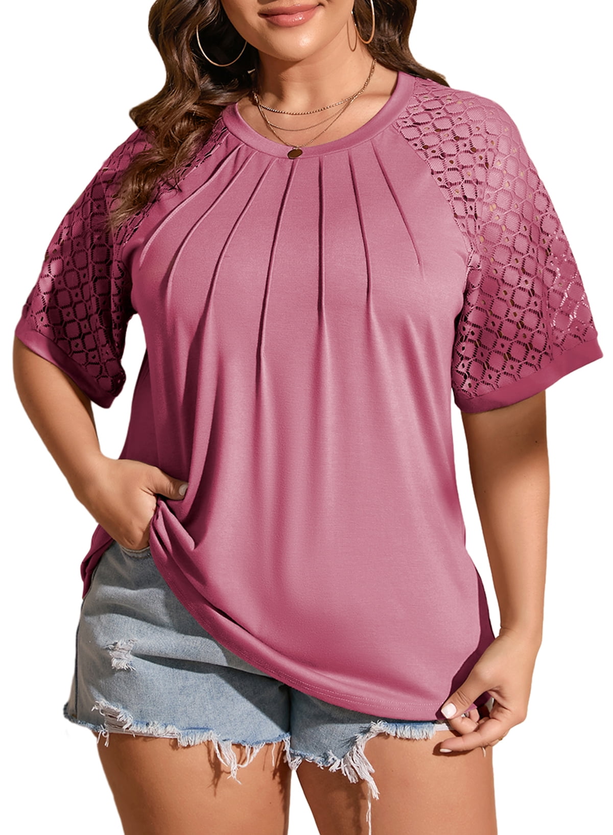 Women's Square Neck T-Shirt - Ruffle Sleeve, Loose Fit Tunic Top For Summer - View #5