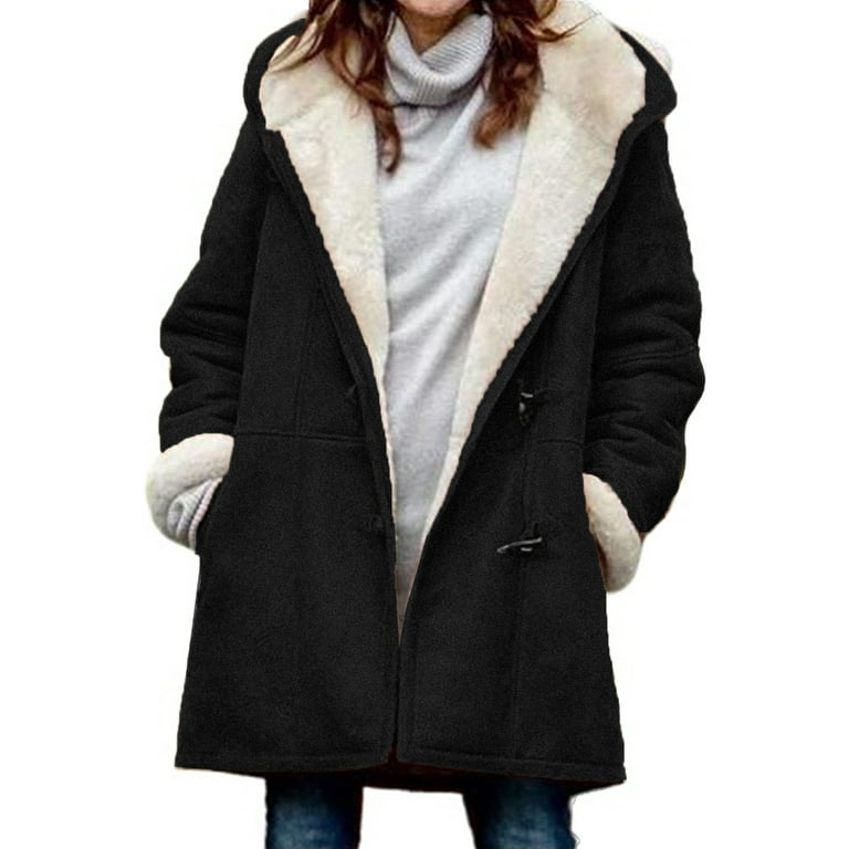 Eytino Womens Sherpa Coat Lapel Fleece Lined Jacket Winter Warm