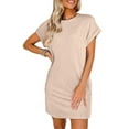 thumbnail image 1 of Eytino Womens Dress Holiday Dress Solid Color Casual Summer Crew Neck Short Sleeve T Shir Mini Dresses with Pockets Gold, 1 of 11