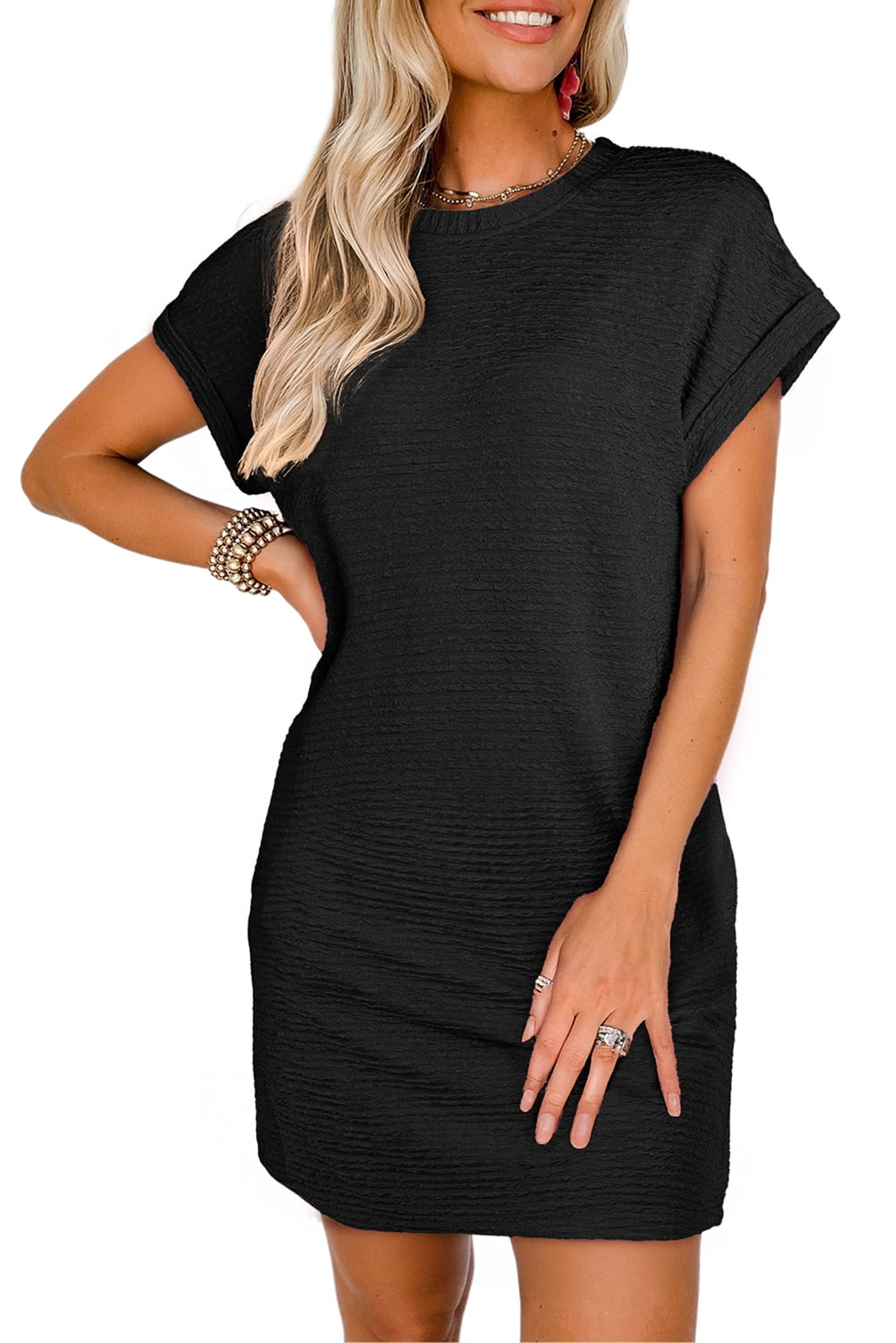 short black holiday dress Black Mock Neck Front Pocket Short Sleeve Sweater Dress *FINAL SALE*