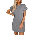 thumbnail image 1 of Eytino Dresses for Women Summer Dress Short Sleeve Solid Crew Neck T Shirt Mini Dresses Casual Beach Vacation Holiday Sundress with Pockets Gray, 1 of 11