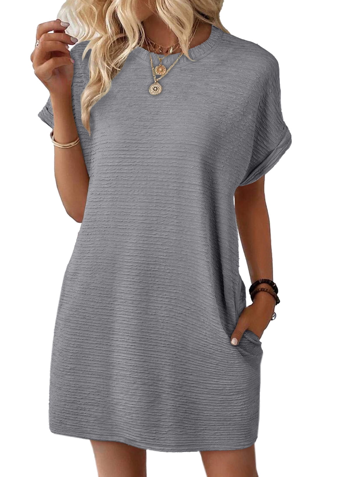 Eytino Dresses for Women Summer Dress Short Sleeve Solid Crew Neck T ...