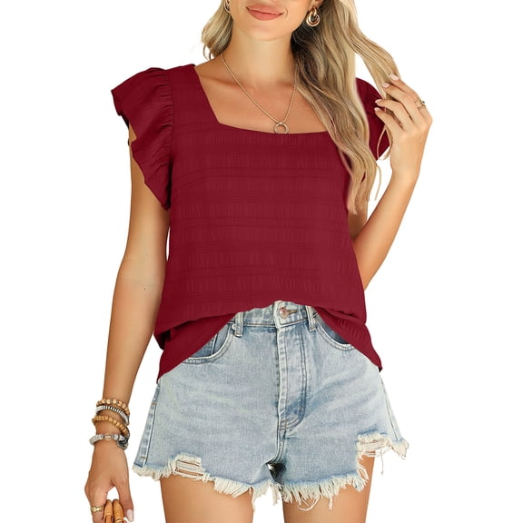 Eytino Womens Summer Top Square Ruffle Sleeveless Chiffon Blouses Top Shirts Dressy Casual Tops