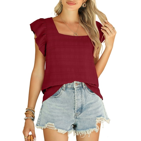 Eytino Womens Summer Top Square Ruffle Sleeveless Chiffon Blouses Top Shirts Dressy Casual Tops