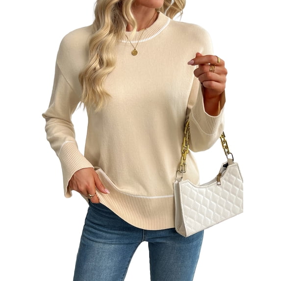 Eytino Womens Sweater Casual Oversized Crewneck Long Sleeve Pullover Winter Fall Loose Top Drop Shoulder Sweaters