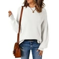 thumbnail image 1 of Eytino Womens Sweater Solid Cable Knit Pullover Sweaters Casual Long Lantern Sleeve Pullover Oversized Crew Neck Knitted Tops White, 1 of 10