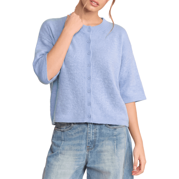 Eytino Womens Sweaters 3/4 Sleeve Cardigan Button Down Cropped Crewneck Fall Casual Knit Tops
