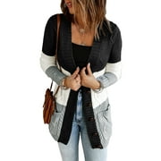EYTINO Womens Sweaters Cardigans for Women Open Front Knit Sweater Button Casual Long Sleeve Cardigan with Pockets