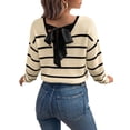 thumbnail image 1 of Eytino Womens Sweaters Long Sleeve Back Bow Sweater V Neck Fall Color Block Pullover Tops, 1 of 10
