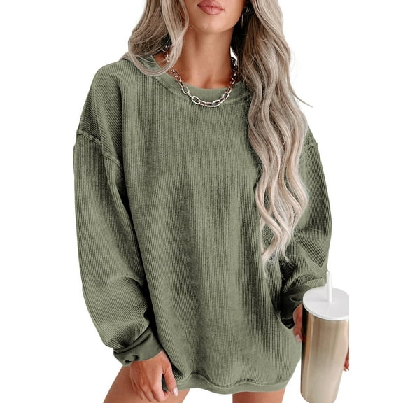 Eytino Womens Sweatshirt Oversized Casual Crew Neck Loose Corduroy Sweatshirt Pullover Fashion Long Sleeve Comfy Tops