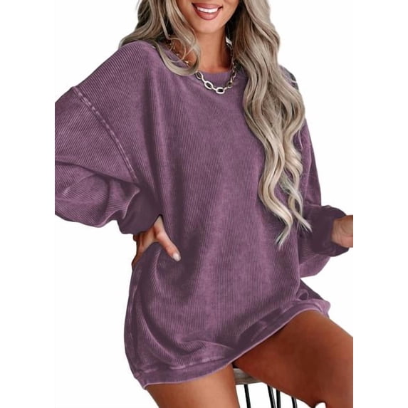 Eytino Womens Sweatshirt Oversized Casual Crew Neck Loose Corduroy Sweatshirt Pullover Fashion Long Sleeve Comfy Tops