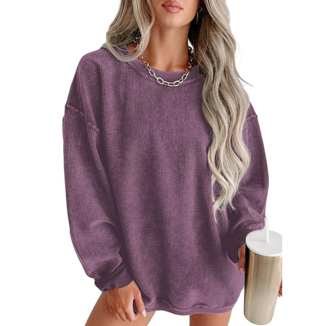 Eytino Womens Sweatshirt Oversized Casual Crew Neck Loose Corduroy Sweatshirt Pullover Fashion Long Sleeve Comfy Tops