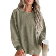 EYTINO Womens Sweatshirt Oversized Casual Crew Neck Loose Corduroy Sweatshirt Pullover Fashion Long Sleeve Comfy Tops